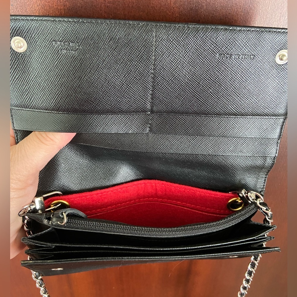 PRADA Tessuto Nylon Saffiano Flap Wallet Black w/ unbranded chain Authentic - Picture 3 of 16